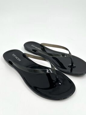 TOP Moda Black Glossy Jelly Thong Sandals Size 7